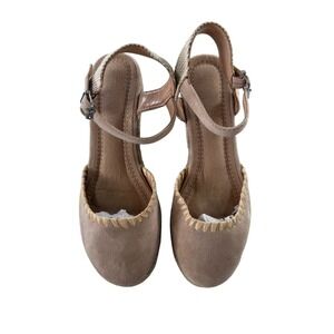 Bata‎ Espadrille Wedge Sandals Ankle Strap Tan Suede Womens Size 40 EU 9.5 US